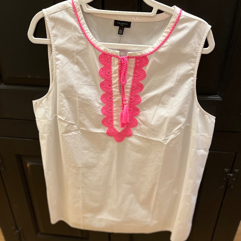 Talbots Appliquéd Tassel Poplin Tunic Size XL Petite